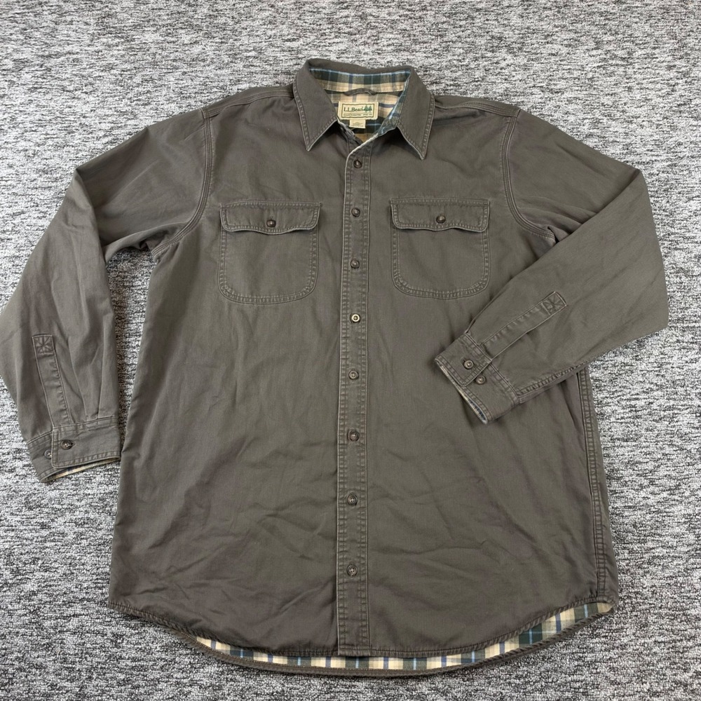 Vintage L L Bean Mens Large Tall Hurricane Shirt Gray Flannel Lined Workwear 90s